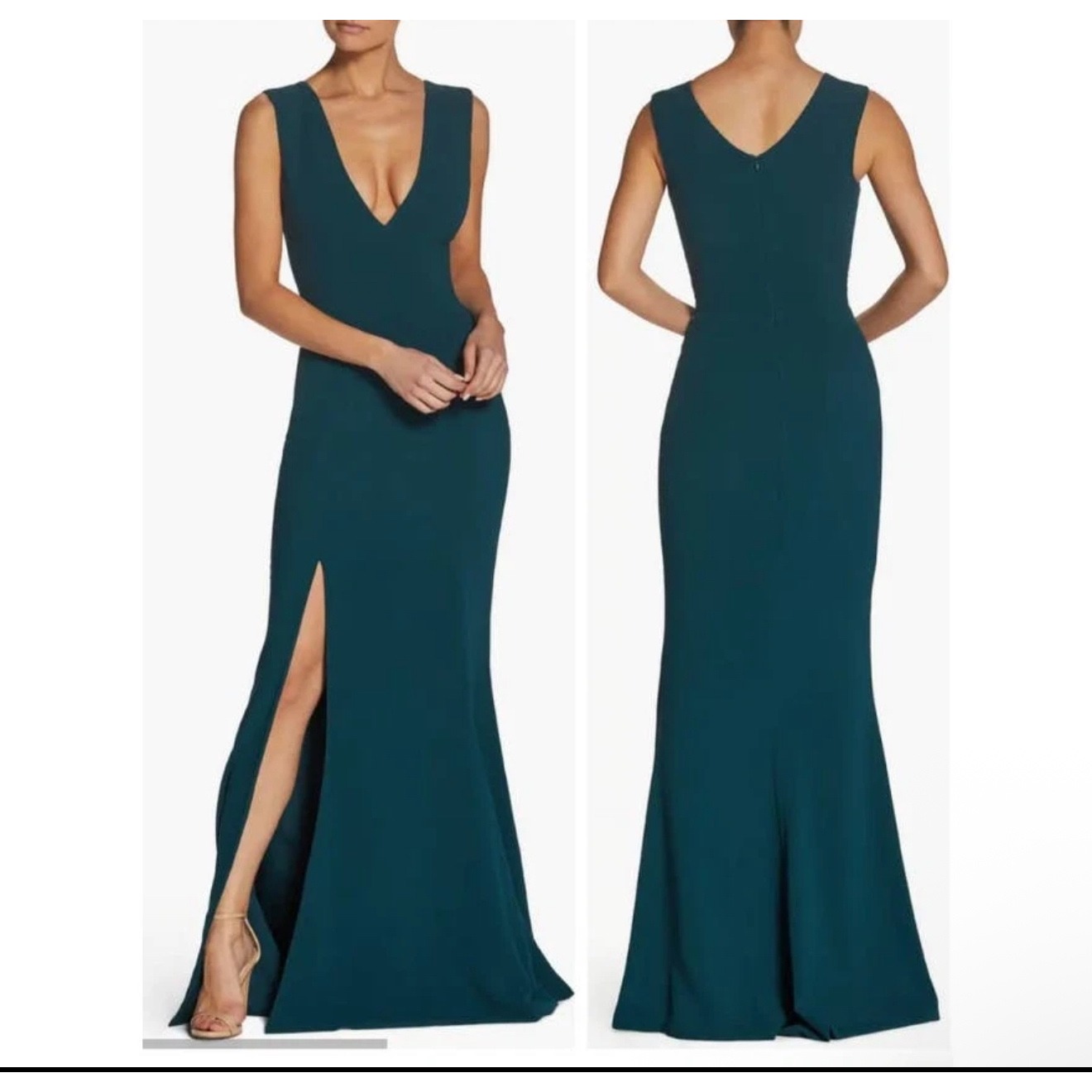 Dress The Population Sandra Gown Dark Green Plunge Crepe Xl Nwt Formal Event